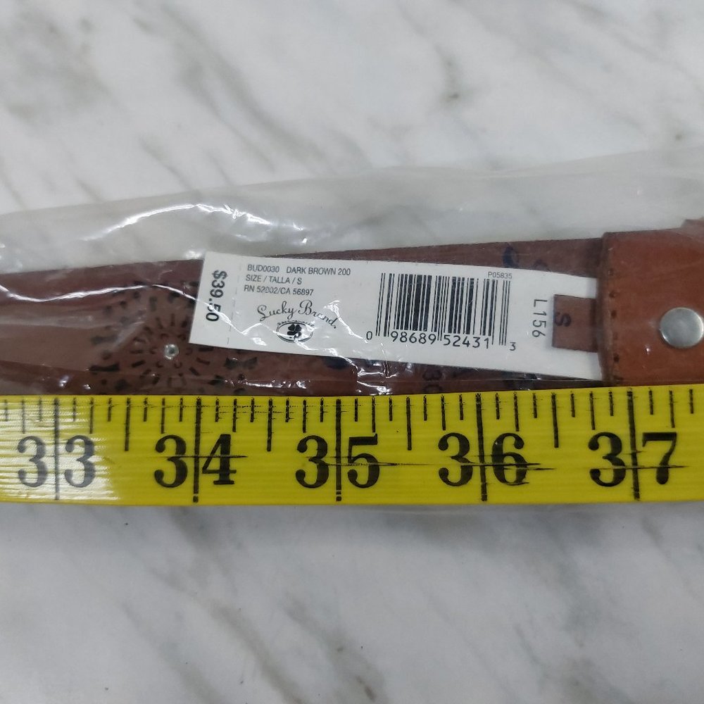 Lucky Brand Laser Cut Brown Genuine Leather Belt Size XS/S/M - Picture 7 of 8